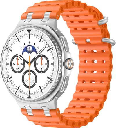 Stravo Ocean Mechanisch Siliconen Horlogebandje geschikt voor Samsung Galaxy Watch 9 (40/44mm) / Watch 8 (40/44mm) / 8 Classic (46mm) – Ademend Ocean-stijl siliconen bandje (Zilver / oranje)