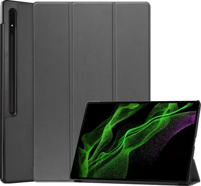 Hoesje Geschikt voor Samsung Galaxy Tab S10 Ultra Hoes Case Tablet Hoesje Tri-fold Met Uitsparing Geschikt voor S Pen - Hoes Geschikt voor Samsung Tab S10 Ultra Hoesje Hard Cover Bookcase Hoes - Grijs
