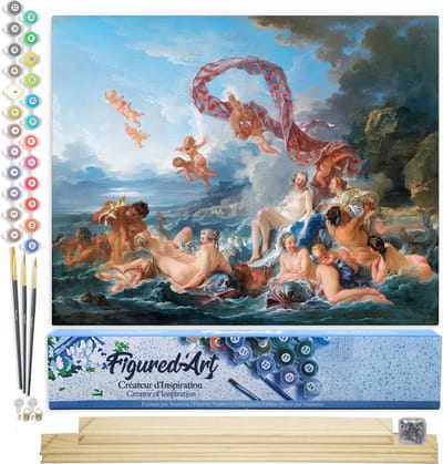 Figured'Art Schilderen op Nummer Volwassenen canvas Venus' Triomf - François Boucher - Handwerk acrylverf Kit DIY Compleet - 40x50cm met DIY houten lijst