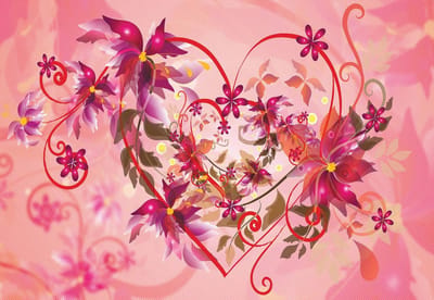 Fotobehang Abstract Art Flowers Heart | XL - 208cm x 146cm | 130g/m2 Vlies