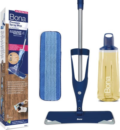 Bona Premium Spray Mop - Alles-in-1 Dweilsysteem - Vloerwisser met Spray - Inclusief Geoliede Houten Vloer Reiniger & Microvezel Reinigingspad Dweil - Streeploos - Sneldrogend