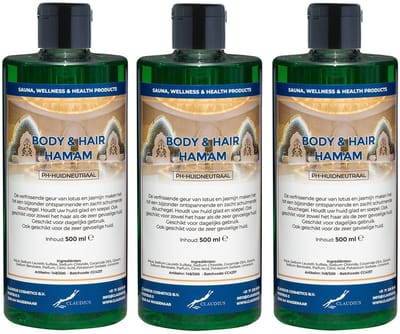 Body & Hair Hamam 500 ml met klepdop - set van 3 stuks - 2 in 1 voor lichaam en haar - voordeelverpakking