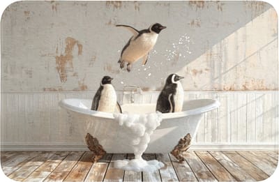 Badmat 60x40 cm - Antislip - Vintage - Pinguïn - Badkuip - Schuim - Badmatten voor badkamer - Badkamermat - Douchemat - Badkamer mat