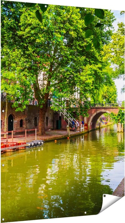 Gards Tuinposter Oudegracht in Utrecht - 120x180 cm - Tuindoek - Tuindecoratie - Wanddecoratie buiten - Tuinschilderij