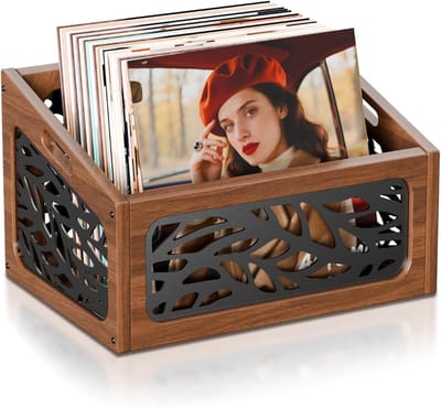 SNJY® LP Opbergsysteem - Vinyl Houder - Platenrek - 30D x 40B x 20H cm - Bruin/Zwart