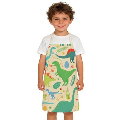 Kinderschort met cartoonprint - Dinosaurusschort - Schilderschort voor kinderen - Geschikt voor koken en schilderen in de keuken - Aanbevolen voor jongens en meisjes met een lengte van 90-135 cm (gewicht onder 70 kg)