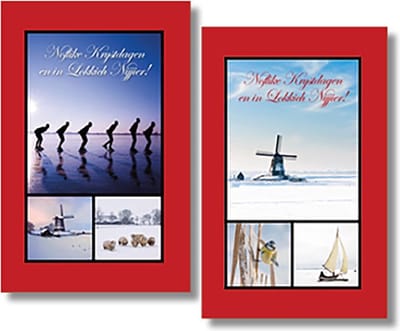 MGPcards - 2 doosjes à 10 Luxe dubbele wenskaarten - Friese tekst - Kerst/Nieuwjaar - Foliebewerking - Witte envelop - 10.5 x 16 cm - 2 Motieven per doosje