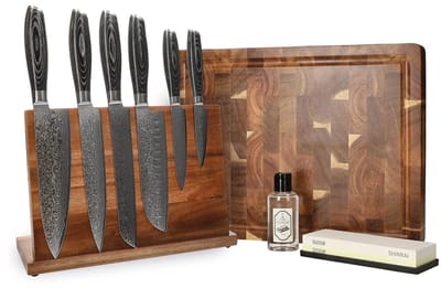 Shinrai Knives - Damast Pakka Wood Mega Bundel - All you need - Vleesmes - Hakmes - Koksmes