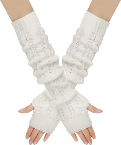 Nivard Armwarmers - Polswarmers - Armwarmers Dames - Duimopening - Wol - Armstukken - Wit