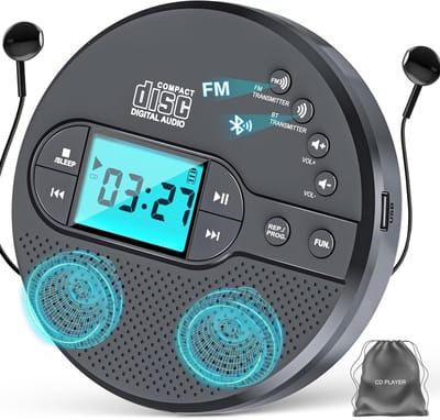 Draagbare CD-speler met Bluetooth Zender, FM Transmitter en Oplaadbare Batterij