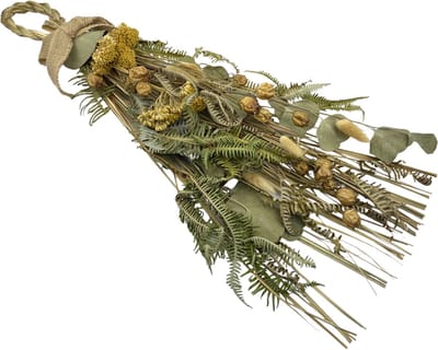 Landelijke Kerstdecoratie Hanger 55 cm – Natuurlijke Kersthanger met Droogbloemen, Hout en Metaal – Hangende Kerstversiering voor Deur en Muur – Bruin, Groen en Naturel