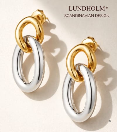Lundholm my Evita Oorbellen Dames Two-Tone – Premium Stainless Steel Jewellery Gold Plated – Luxe Goudkleurige en Zilverkleurige Linked Hoops Oorringen Statement Oorstekers – Evita Serie – Scandinavisch Design – Vrouwen Cadeautjes