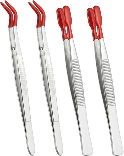 Knutselpincet Rubberen Tips - Precisie Tangetje - Kleine Onderdelen Hanteren - Antislip Handgreep - 4 Stuks 15 cm - Rood