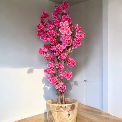 Seta Fiori - Kunst Bloesemboom - Gemaakt op echt hout - kunstboom - 110cm - Fel roze - voor binnen - Sakura