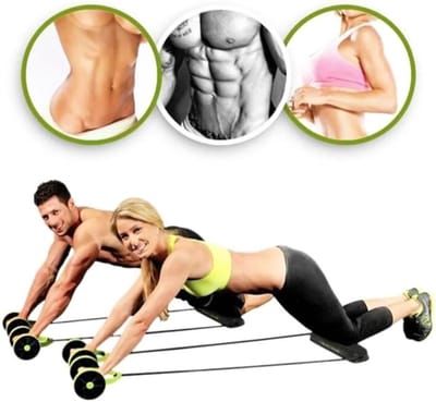 Buikspiertrainer Wielen - Core Trainer - Thuis Fitness - Dubbele Wielen - 45 cm - Zwart Groen