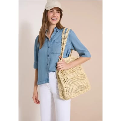 Overhemdblouse met korte mouwen in denimlook