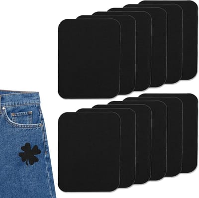 Strijkpatches Zwart - Kleding Reparatie - Gaten Dichten - 12 Stuks Katoen - 75 x 105 cm - Zwart