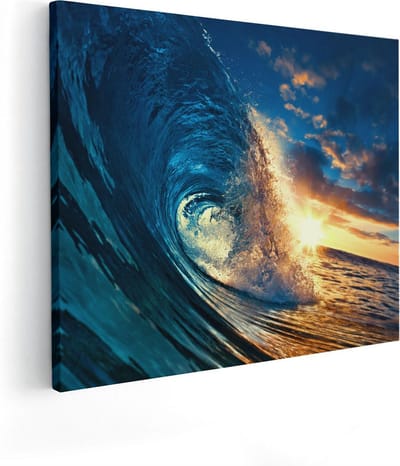 Artaza Canvas Schilderij Zonsondergang Zee - 50x40 cm - Wanddecoratie Golf - Muurdecoratie Kust - Kamer Accessoires