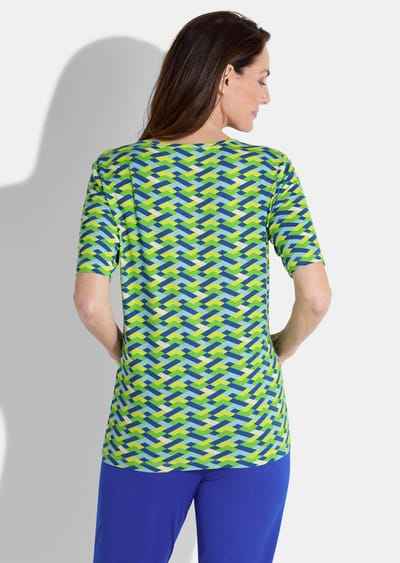 Shirt met geometrische print - groen / blauw / geel / gedess. - Gr. 38 van Goldner Fashion