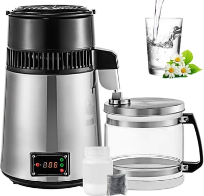 VEVOR Waterdestilleerder 38 x 20,6 cm Water Gedistilleerd Machine 304 Roestvrij Staal Moonshine Still Distiller met 1 L/H Distillatiesnelheid en Instelbare Temperatuur voor Ziekenhuizen Laboratoria