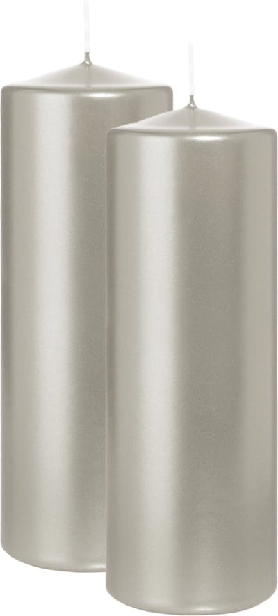 Wiedemann Cilinderkaars/stompkaars - 2x - metallic zilver - 20 x 7 cm - 103 branduren - zuilkaarsen