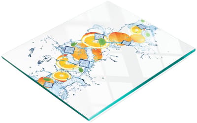 Glazen serveerplank met oranje waterprint, 60x52 cm