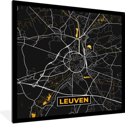 Fotolijst incl. Poster - Leuven - Goud - Stadskaart - Plattegrond - Kaart - 40x40 cm - Posterlijst