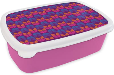 Broodtrommel Roze - Lunchbox Tulpen - Patroon - Retro - Brooddoos 18x12x6 cm - Brood lunch box - Broodtrommels voor kinderen en volwassenen