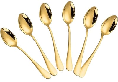 6x Lange lepels - Dessertlepels - Koffielepels - Latte macchiato lepels - Longdrink lepels - RVS - Goudkleurig - 19,5 cm - Jonyx