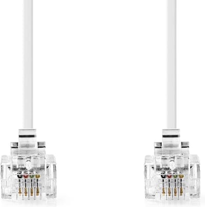 Nedis Telecomkabel - RJ11 Male - RJ11 Male - 10.0 m - Kabel design: Plat - Goud Verguld - Kabeltype: RJ11 - Wit - Label