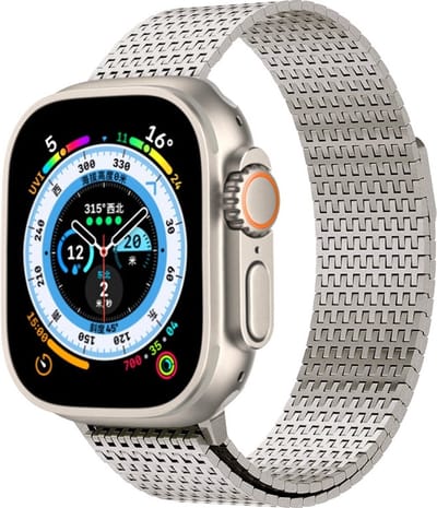 By Qubix - Geschikt voor Apple Watch bandje - Stainless Steel Loop band - Titanium kleur - Extra strong - Geschikt voor Apple Watch 44mm / 45mm / 46mm / 49mm (Ultra 1,2 en 3)