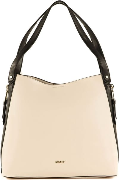 DKNY Leren Schoudertas Zoey Shopper Ivory Multi Wit