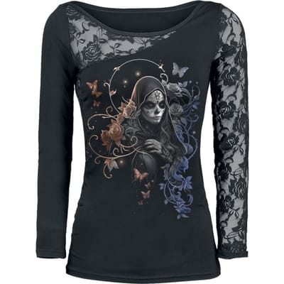 Spiral Shirt met lange mouwen - GOTHIC GRACE - F LS Lace Shoulder - S tot 4XL - voor Vrouwen - zwart