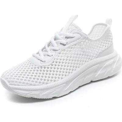 MAEDEF Zomer Heren Casual Flats Schoenen Holle Mesh Sneakers Heren Trendy Lichtgewicht Gymschoen Vetersluiting Ademend Heren Trainers Heren 40 white