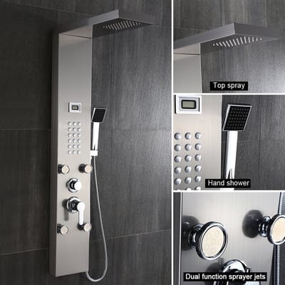 Auralum Max Douchepaneel met Massage - Regendouche Met Kraan 3 Waterfuncties - RVS Douchesysteem - Met LCD Temperatuurweergave - Spa jets Massage - Douchekop - Waterbesparend