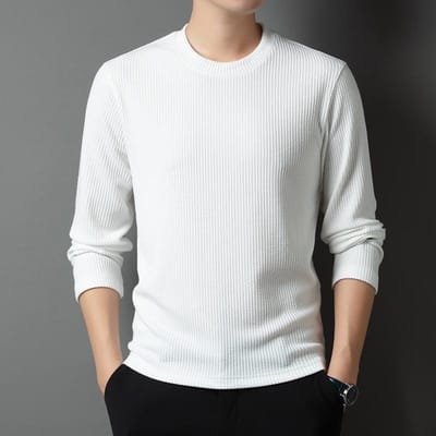 Herfst en Winter Nieuwe Stijl voor Jonge en Middelbare Mannen Sweatshirt met Verticaal Patroon en Ronde Hals Modieuze Casual Pullover Onderhemd Top 4XL white