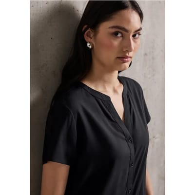 Blouse met korte mouwen in effen kleur