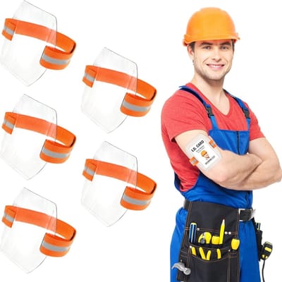 5 stuks oranje kleur ID-badgehouder voor op de arm waterdichte, badgehouder voor op de arm, armband, ID-kaart, polsbandje, hoge zichtbaarheid, PVC-identiteitsclip met reflecterende streep, verstelbare band voor skipas - Cyslmuk®