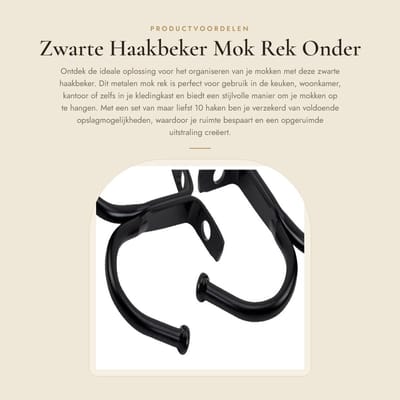 Dailygoods- Haakbeker Set van 10 - Zwarte Bekerhouder - Metalen Opslag Rack - Geschikt voor Keuken en Badkamer - Ruimtebesparend - Flexibel Gebruik