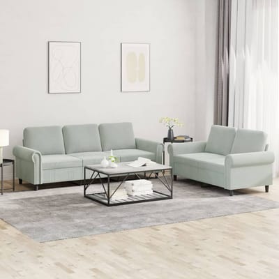 vidaXL - 2-delige - Loungeset - met - kussens - fluweel - lichtgrijs