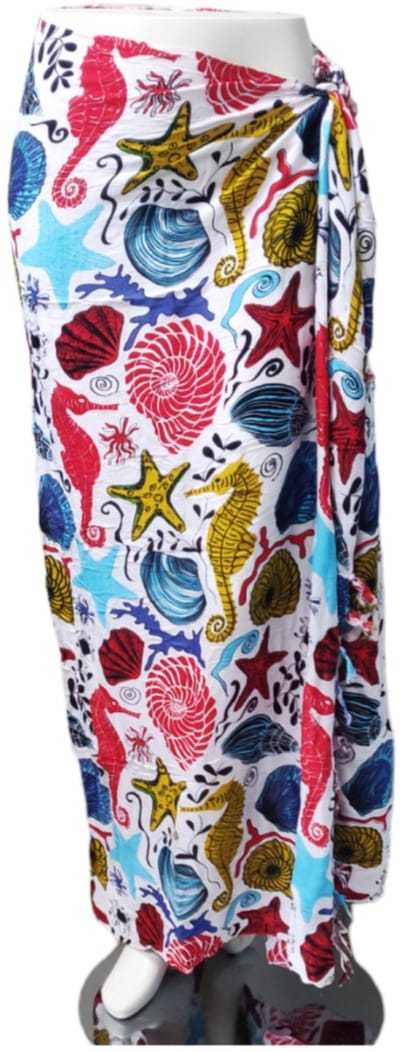Om Namaste Sarong - 633 - Schelpen - Bont op Wit