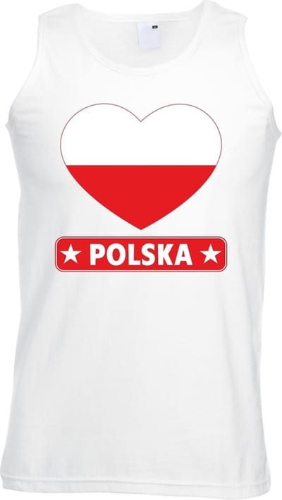 Polen singlet shirt/ tanktop met Poolse vlag in hart wit heren S