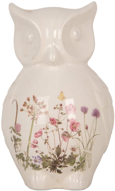 Clayre & Eef Decoratie Beeld Uil 13x12x22 cm Beige Roze Keramiek