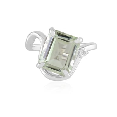 Cavill - Zilveren ring 925 Sterling - Groene amethist 5,18 ct achthoekig trapgeslepen - Witte topaas 0,07 ct - Gerhodineerd elegant dames sieraad