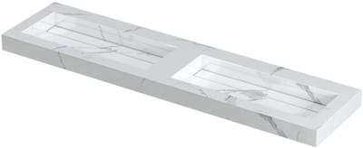 INK Pitch Wastafel Keramische Slab Bak Dubbel met Drain en Front en Side Skirts Zonder Kraangaten - 1800x450x90 mm - Statuario Glans