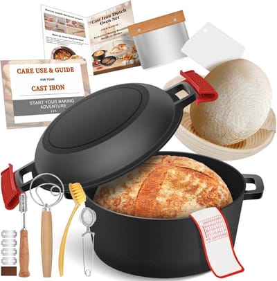 Gietijzeren Kookpot voor Brood Bakken met Braadpan Deksel en Garen Voordeelpakket