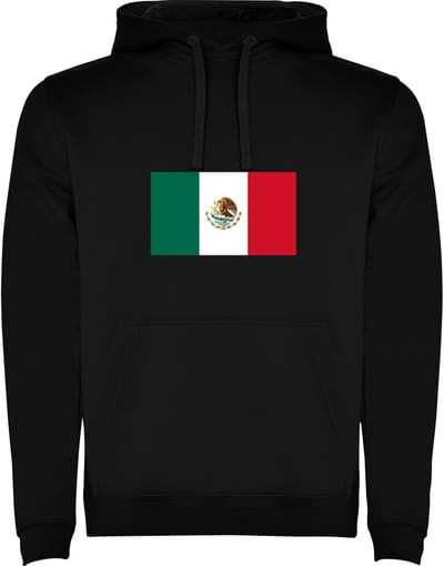 Zwarte unisex hoodie met Wereldse vlaggen het land Mexico merk Roly maat M