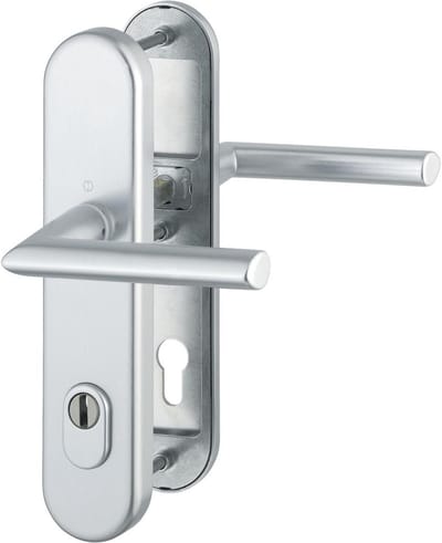 Veiligheidskrukprofielcilinder met krukgarnituur - aluminium - zilver geanodiseerd - voor deurdikte 62-72 mm - met kerntrekbeveiliging - klasse 3