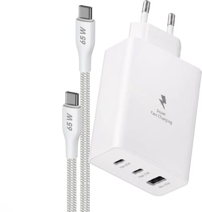 Phreeze USB C Adapter 3 Poorten + USB C Kabel 1M - USB-C naar USB-C - Snellader - Telefoon Oplader - Laptop Oplader USB-C - Wit