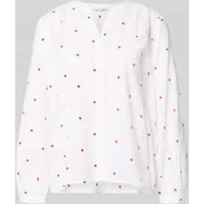 Tom Tailor - Blouse met hartjesborduursel - Maat 38 - white red heart design